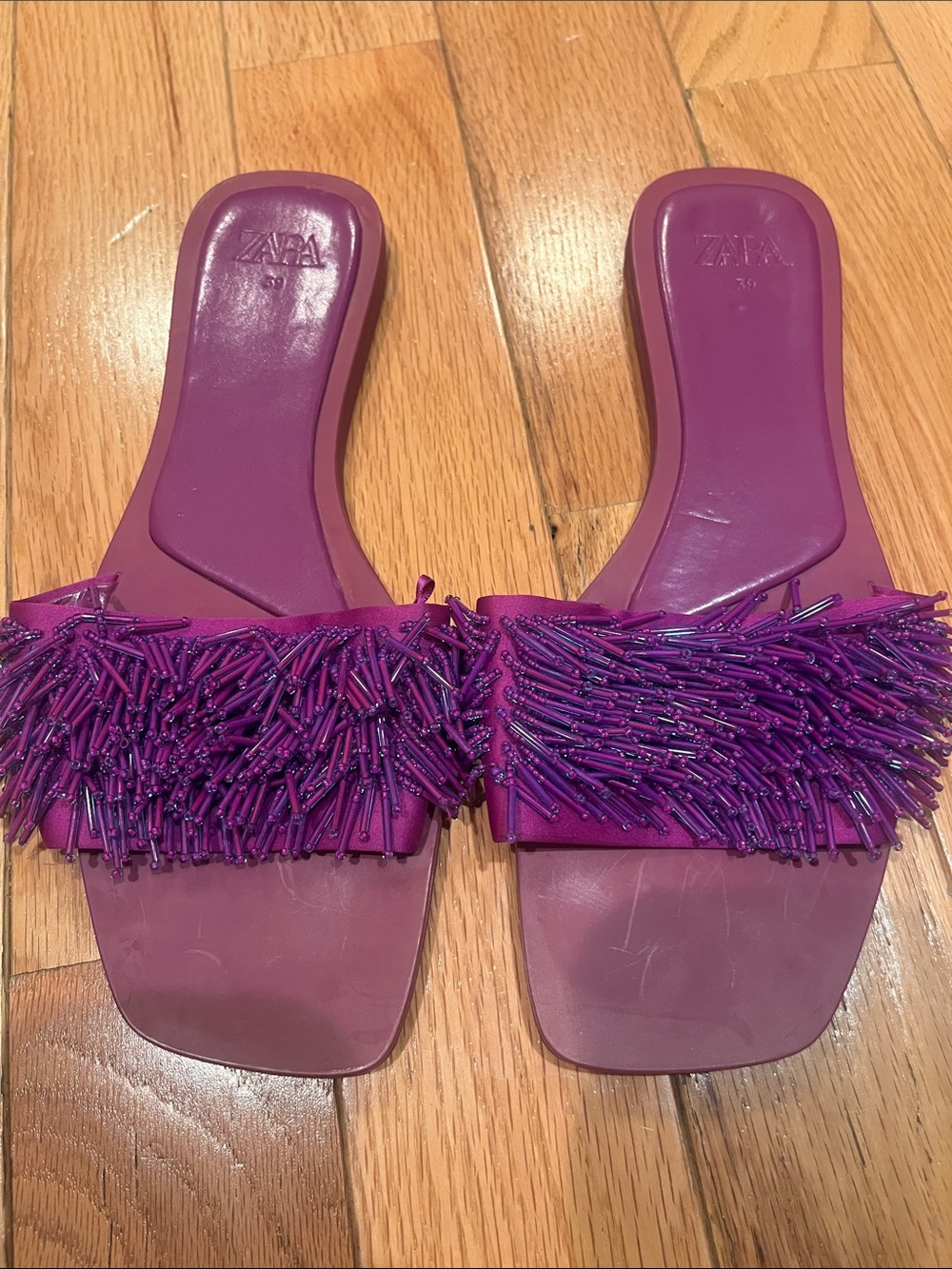 ZARA Magenta Beaded Slide Mules